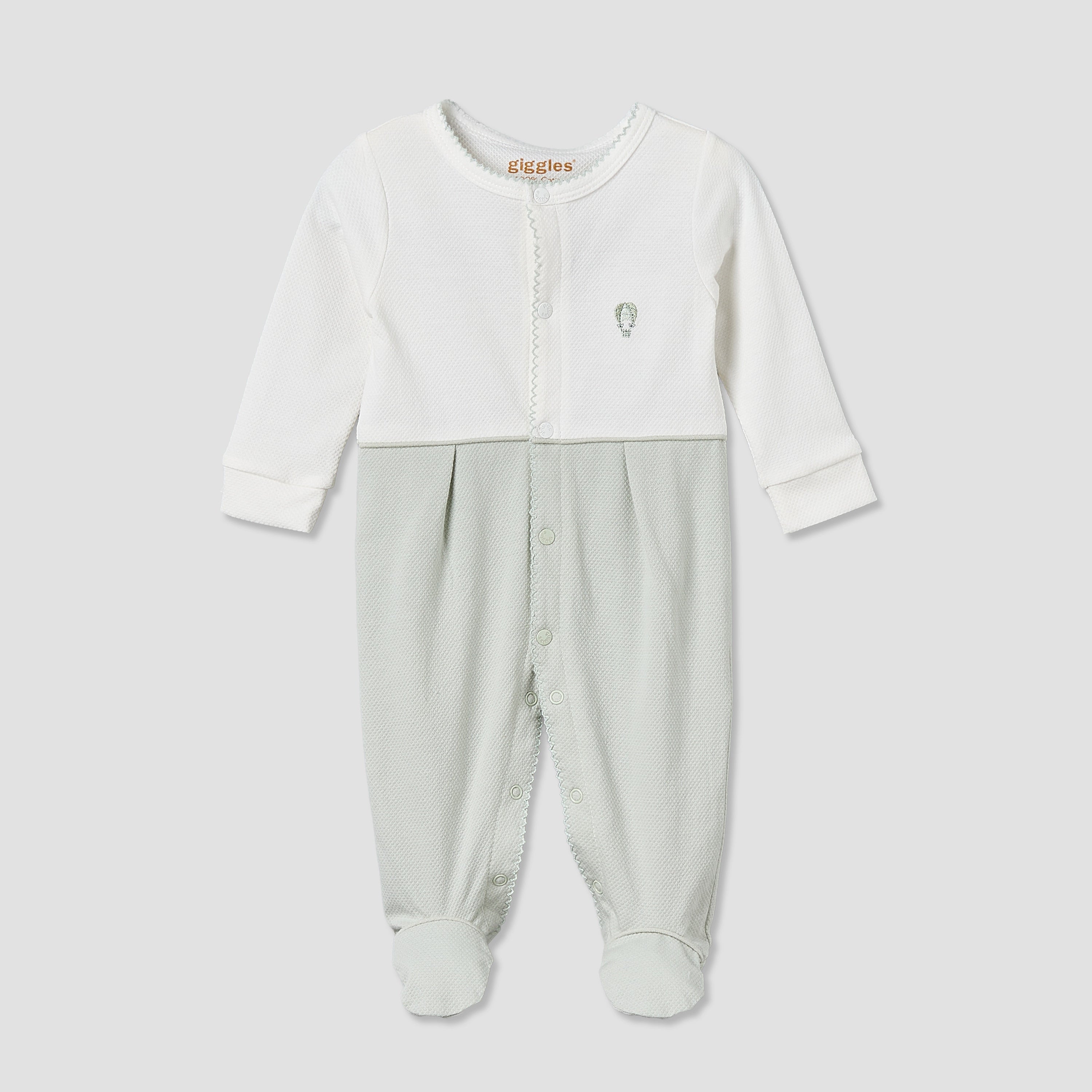 Giggles Cotton Round Neck Long Sleeve Sleepsuit with Snap Button Closure