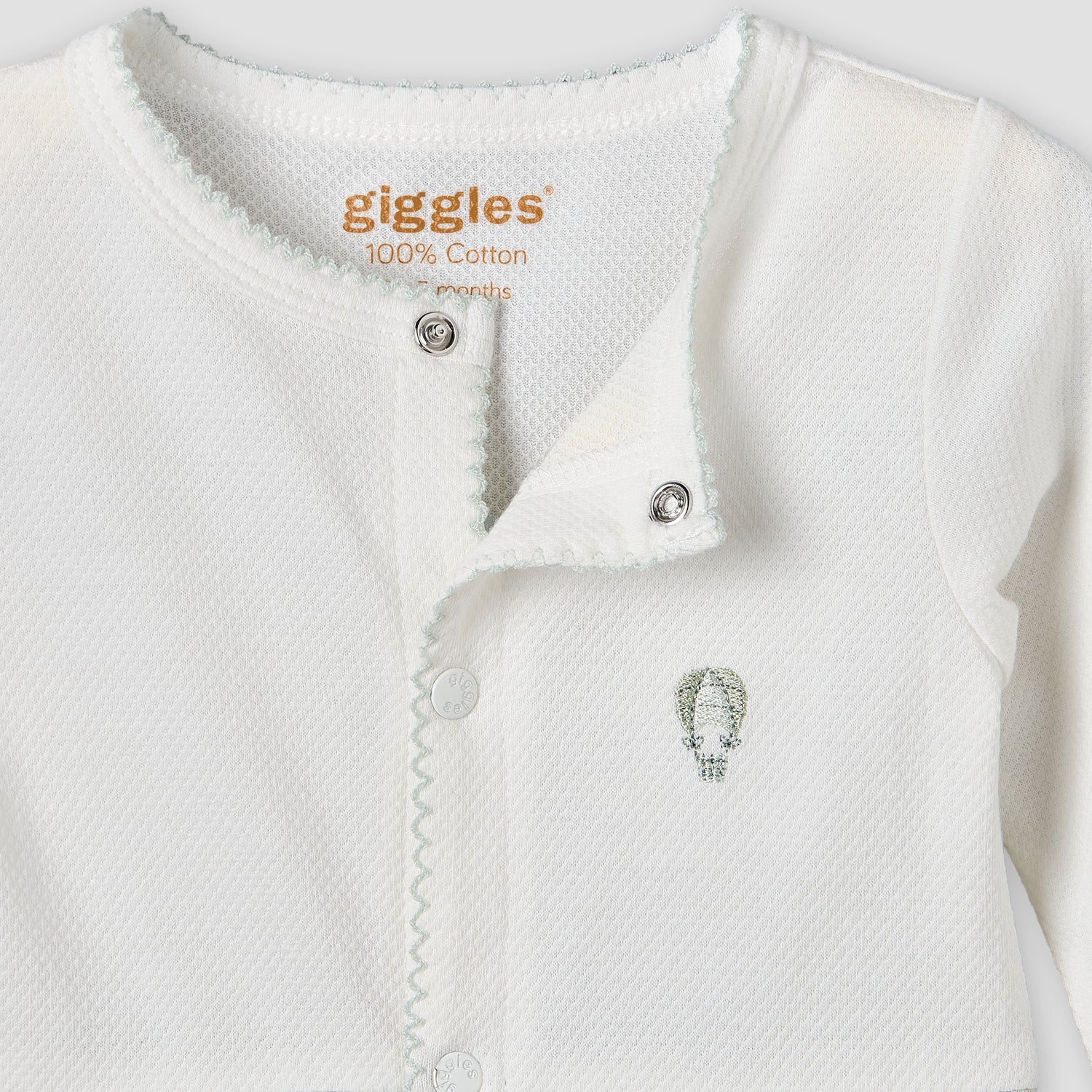 Giggles Cotton Round Neck Long Sleeve Sleepsuit with Snap Button Closure