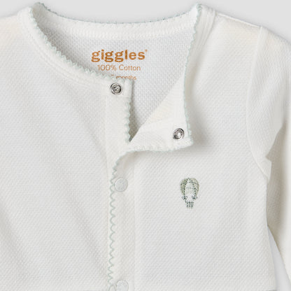 Giggles Cotton Round Neck Long Sleeve Sleepsuit with Snap Button Closure