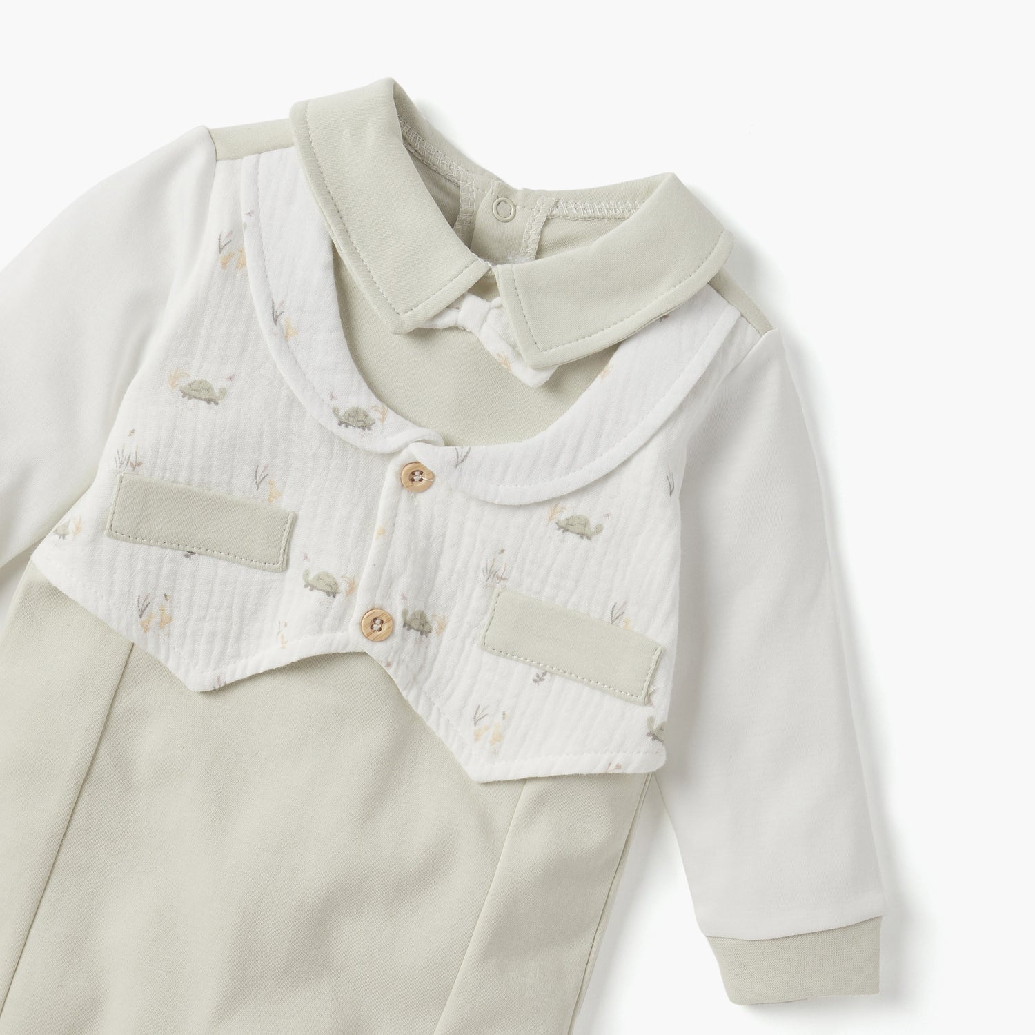 Giggles Solid Closed Feet Sleepsuit with Collar and Waistcoat