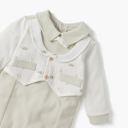 Giggles Solid Closed Feet Sleepsuit with Collar and Waistcoat