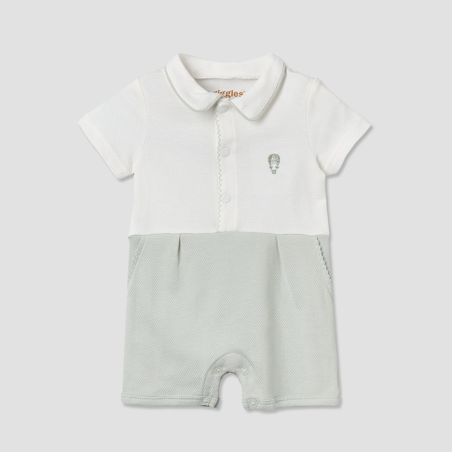 Giggles Collared Short Sleeve Romper with Snap Button Closure - Green / 12-18 mths