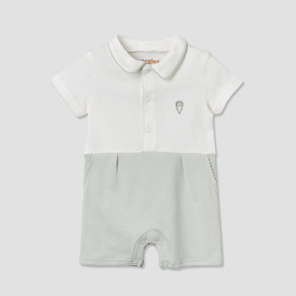 Giggles Collared Short Sleeve Romper with Snap Button Closure