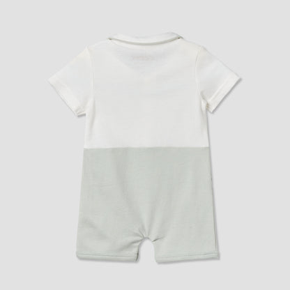 Giggles Collared Short Sleeve Romper with Snap Button Closure