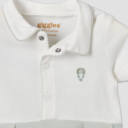 Giggles Collared Short Sleeve Romper with Snap Button Closure