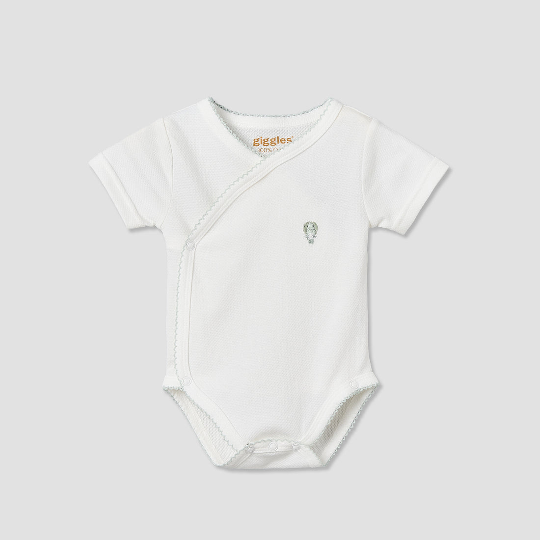 Giggles V- Neck Short Sleeves Bodysuit with Textured Pattern - White / 12-18 mths