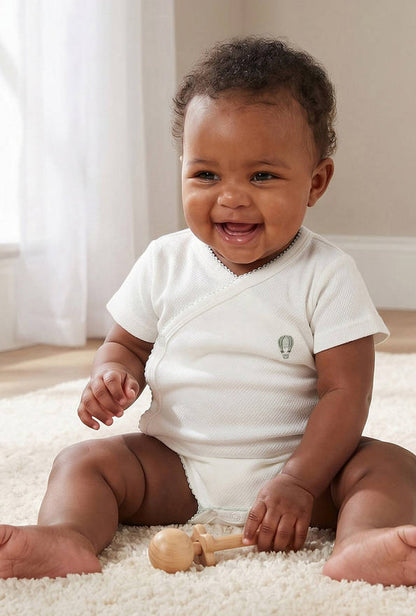 Giggles V- Neck Short Sleeves Bodysuit with Textured Pattern