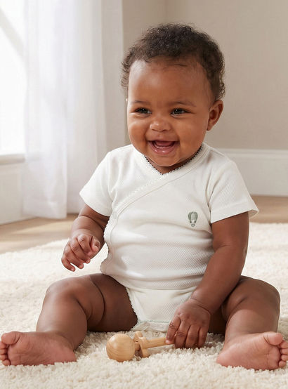 Giggles V- Neck Short Sleeves Bodysuit with Textured Pattern-baby-boys-clothing-bodysuits-image-1