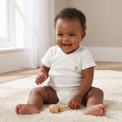Giggles V- Neck Short Sleeves Bodysuit with Textured Pattern - White / 12-18 mths