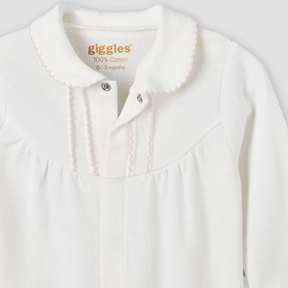 Giggles Cotton Collared Long Sleeves Sleepsuit with Snap Button Closure
