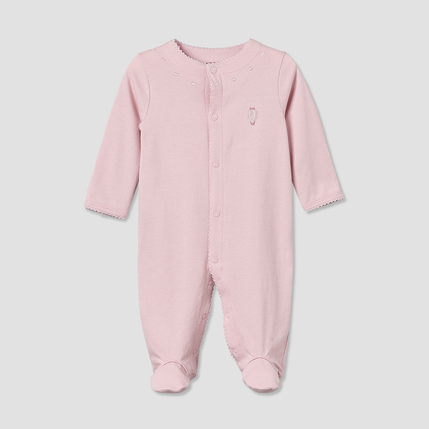 Giggles Cotton Round Neck Long Sleeves Sleepsuit with Snap Button Closure - Pink / 9-12 mths