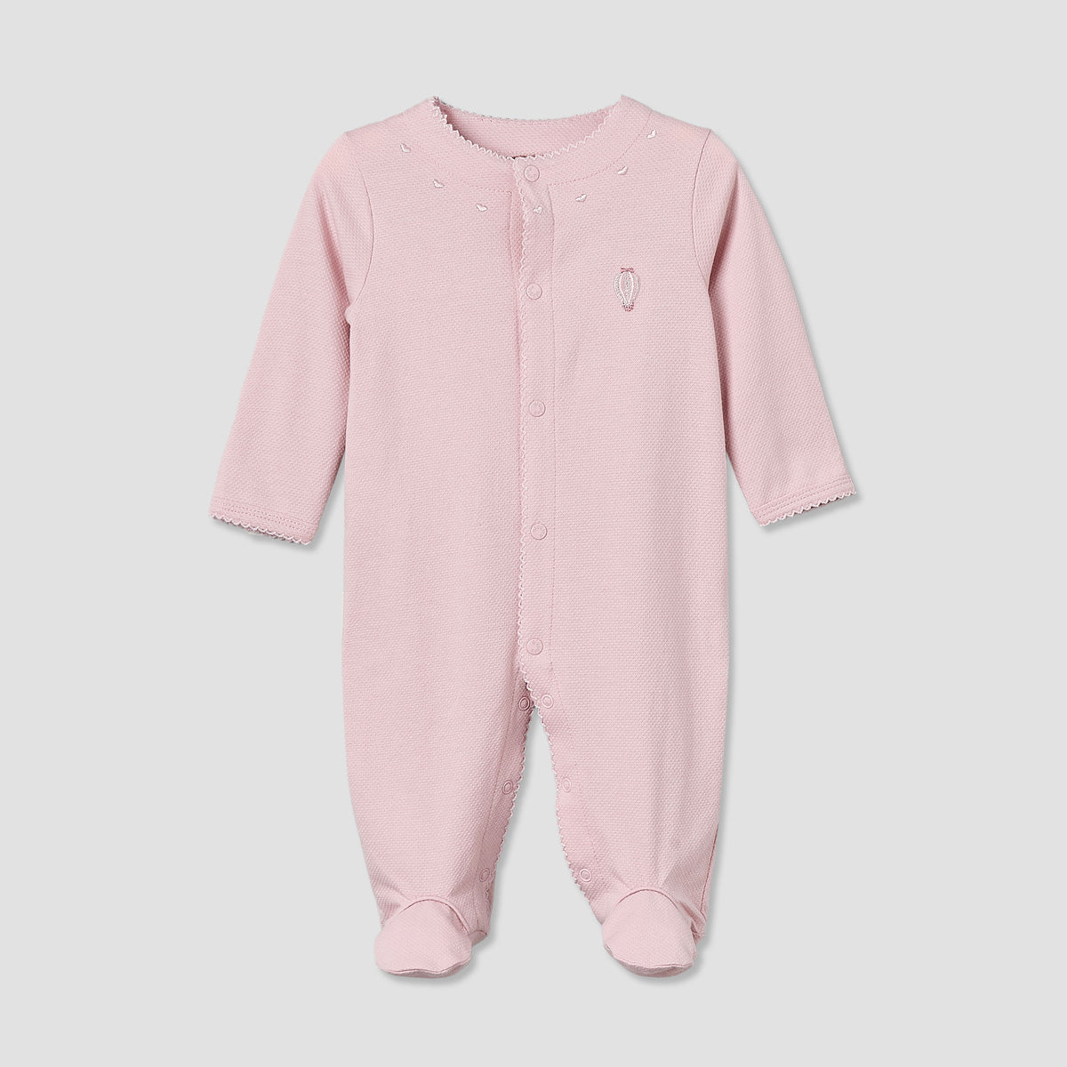Giggles Cotton Round Neck Long Sleeves Sleepsuit with Snap Button Closure