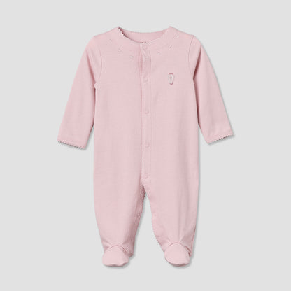 Giggles Cotton Round Neck Long Sleeves Sleepsuit with Snap Button Closure