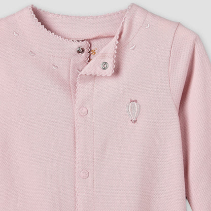 Giggles Cotton Round Neck Long Sleeves Sleepsuit with Snap Button Closure