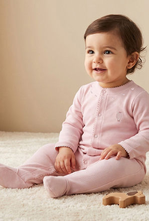 Giggles Cotton Round Neck Long Sleeves Sleepsuit with Snap Button Closure