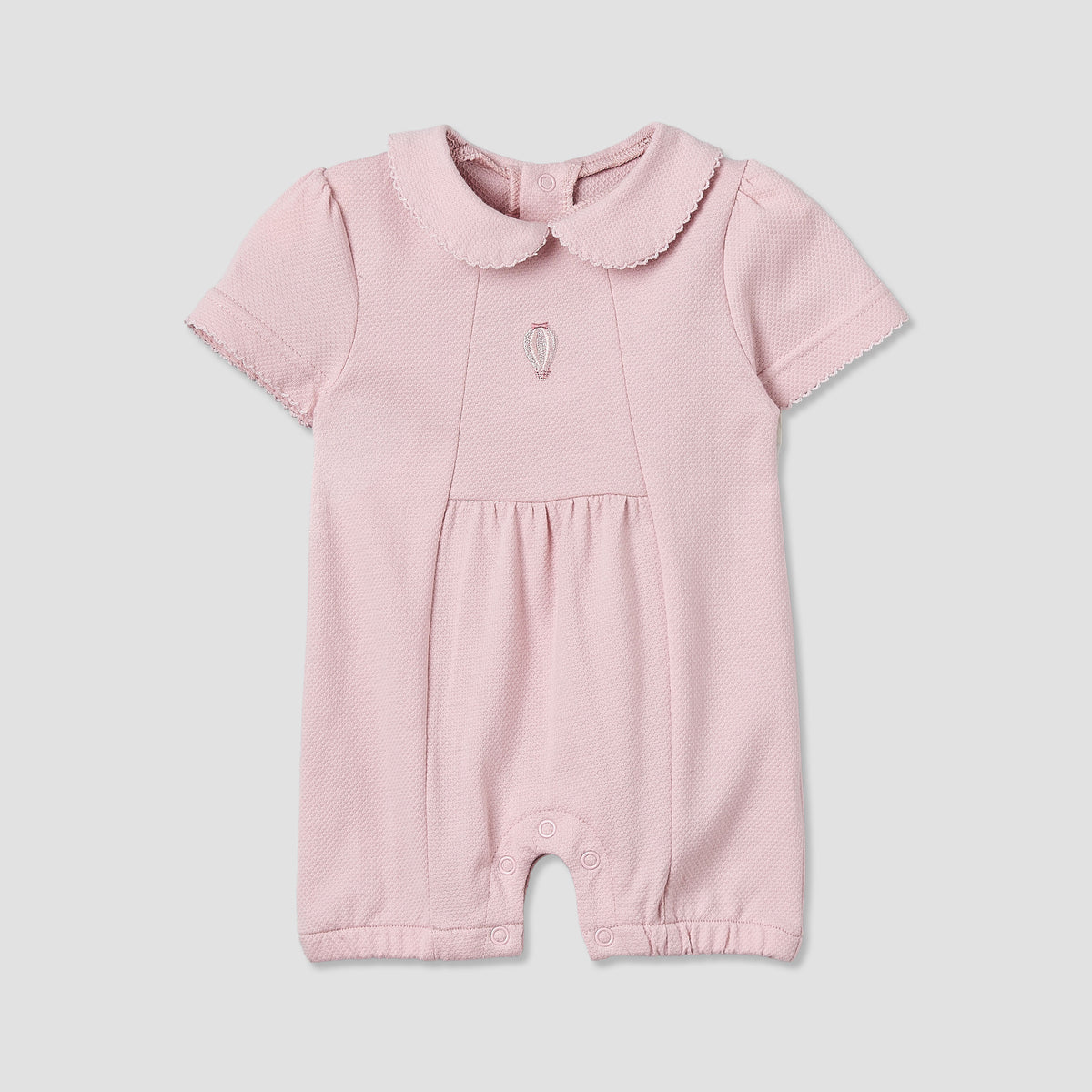 Giggles Peter Pan Collar Short Sleeves Romper with Snap Button Closure