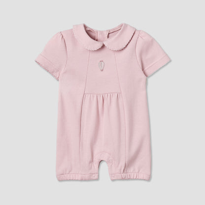 Giggles Peter Pan Collar Short Sleeves Romper with Snap Button Closure