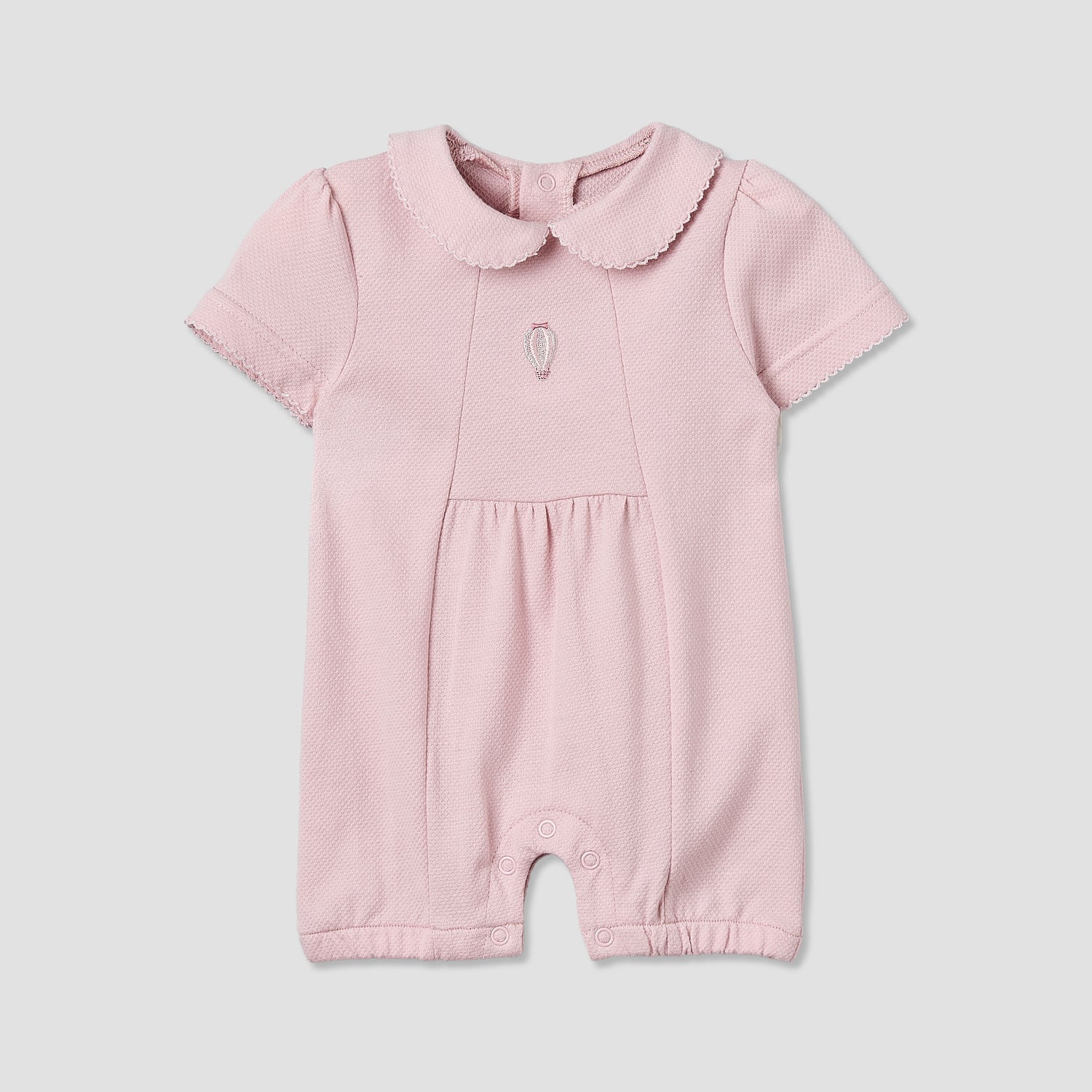 Giggles Peter Pan Collar Short Sleeves Romper with Snap Button Closure