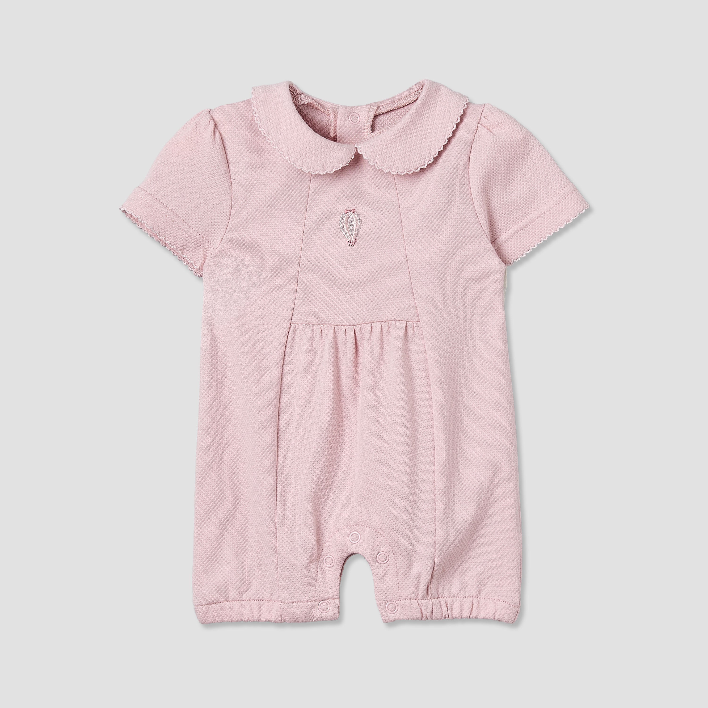 Giggles Peter Pan Collar Short Sleeves Romper with Snap Button Closure