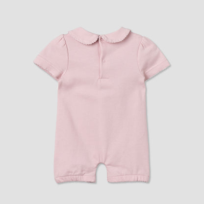 Giggles Peter Pan Collar Short Sleeves Romper with Snap Button Closure