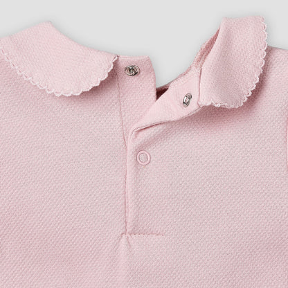 Giggles Peter Pan Collar Short Sleeves Romper with Snap Button Closure