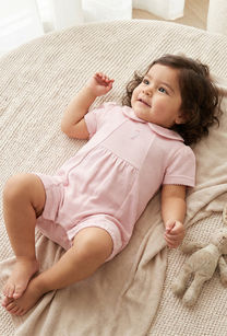 Giggles Peter Pan Collar Short Sleeves Romper with Snap Button Closure-undefined-image-1