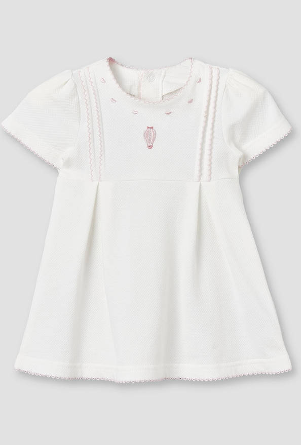 Giggles Round Neck Short Sleeves Knee-Length Dress with Hot Air Balloon Embroidery