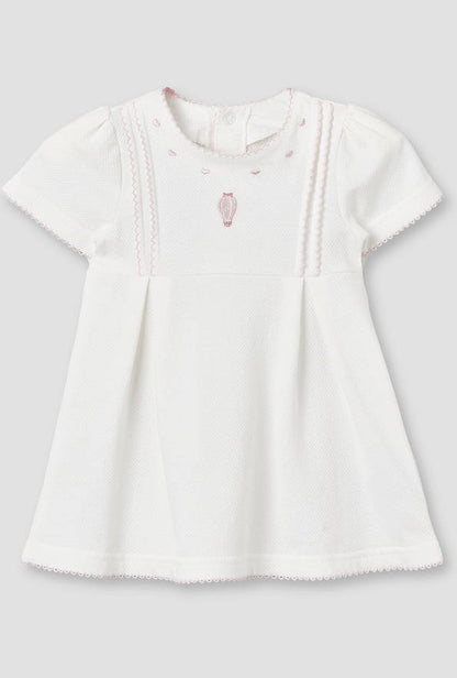 Giggles Round Neck Short Sleeves Knee-Length Dress with Hot Air Balloon Embroidery