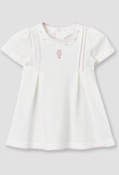 Giggles Round Neck Short Sleeves Knee-Length Dress with Hot Air Balloon Embroidery-undefined-image-1