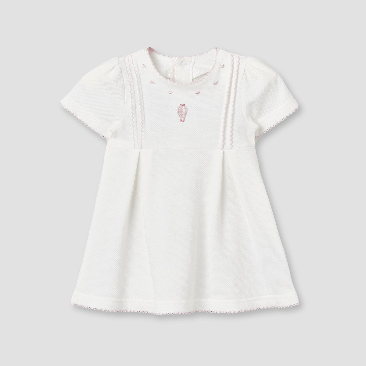 Giggles Round Neck Short Sleeves Knee-Length Dress with Hot Air Balloon Embroidery