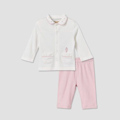 Giggles Cotton Collared Long Sleeves Pyjama Set with Textured Pattern