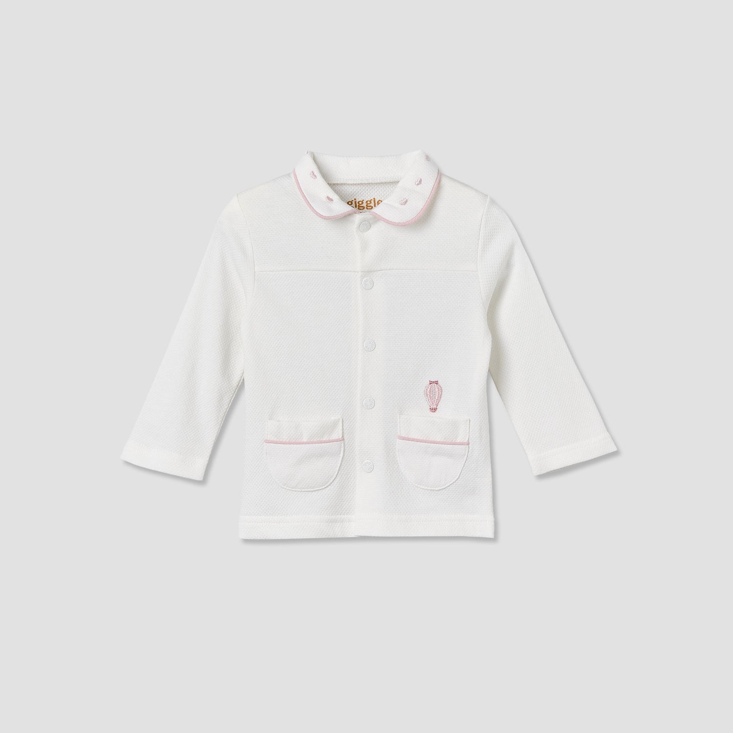 Giggles Cotton Collared Long Sleeves Pyjama Set with Textured Pattern