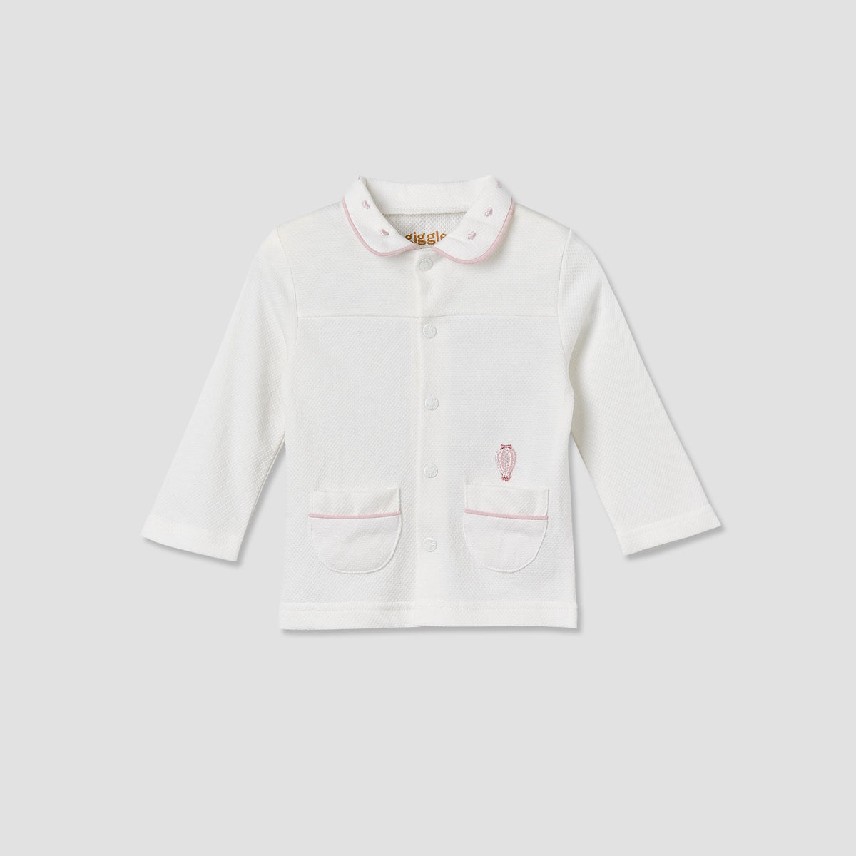Giggles Cotton Collared Long Sleeves Pyjama Set with Textured Pattern