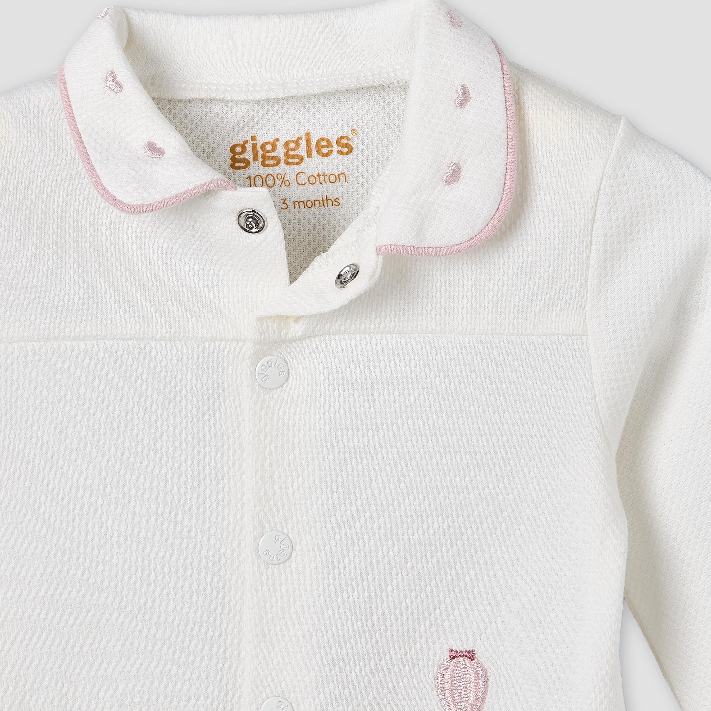 Giggles Cotton Collared Long Sleeves Pyjama Set with Textured Pattern