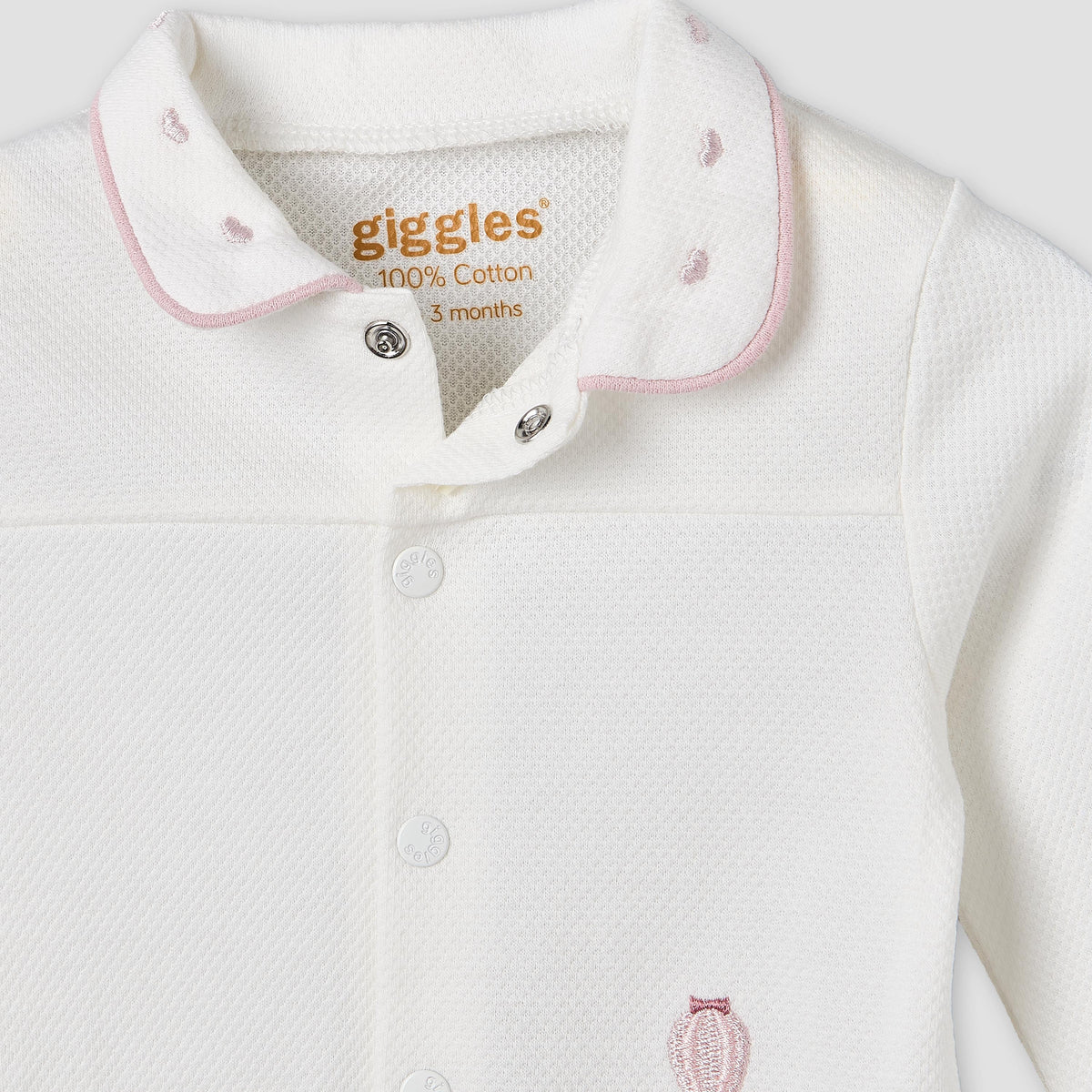 Giggles Cotton Collared Long Sleeves Pyjama Set with Textured Pattern