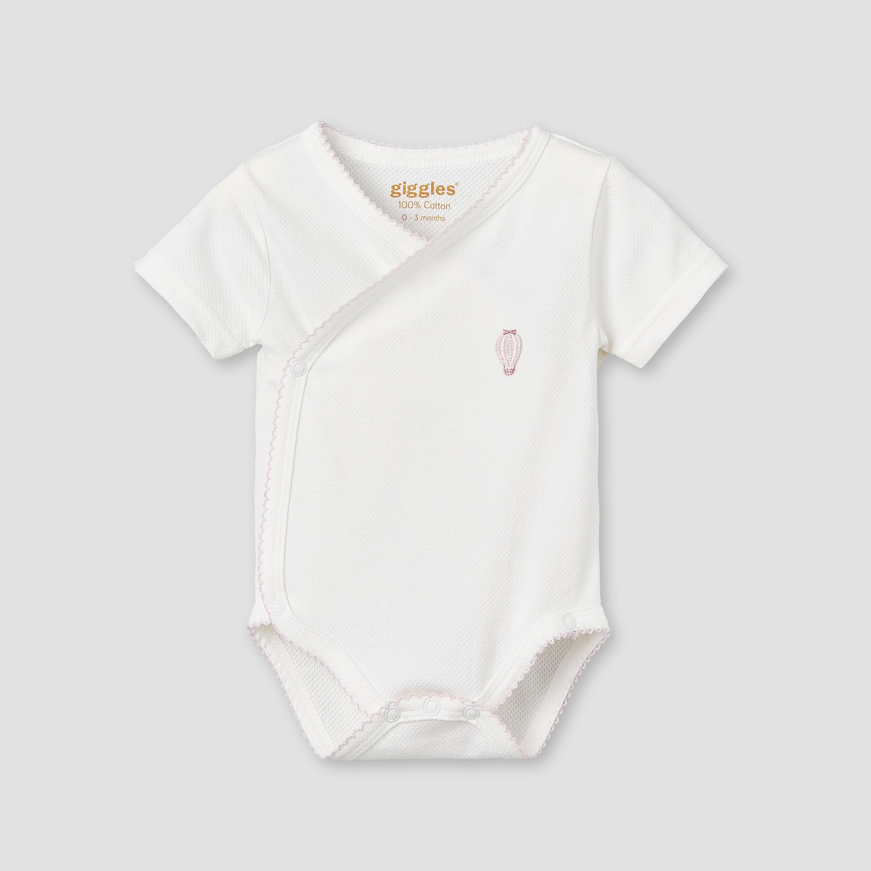 Giggles Cotton V-neck Short Sleeves Bodysuit with Textured Pattern - White / 12-18 mths