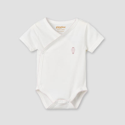 Giggles Cotton V-neck Short Sleeves Bodysuit with Textured Pattern
