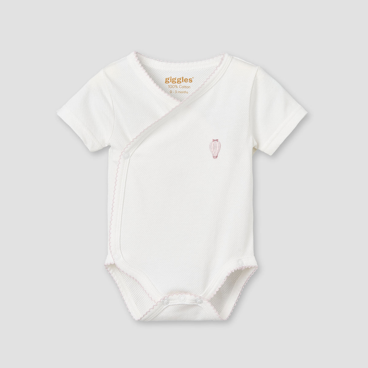 Giggles Cotton V-neck Short Sleeves Bodysuit with Textured Pattern
