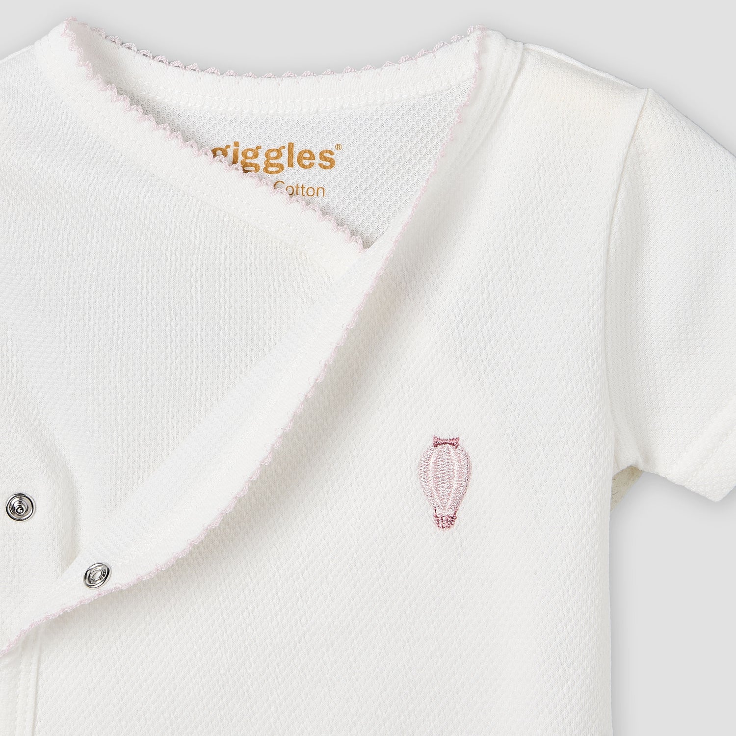 Giggles Cotton V-neck Short Sleeves Bodysuit with Textured Pattern