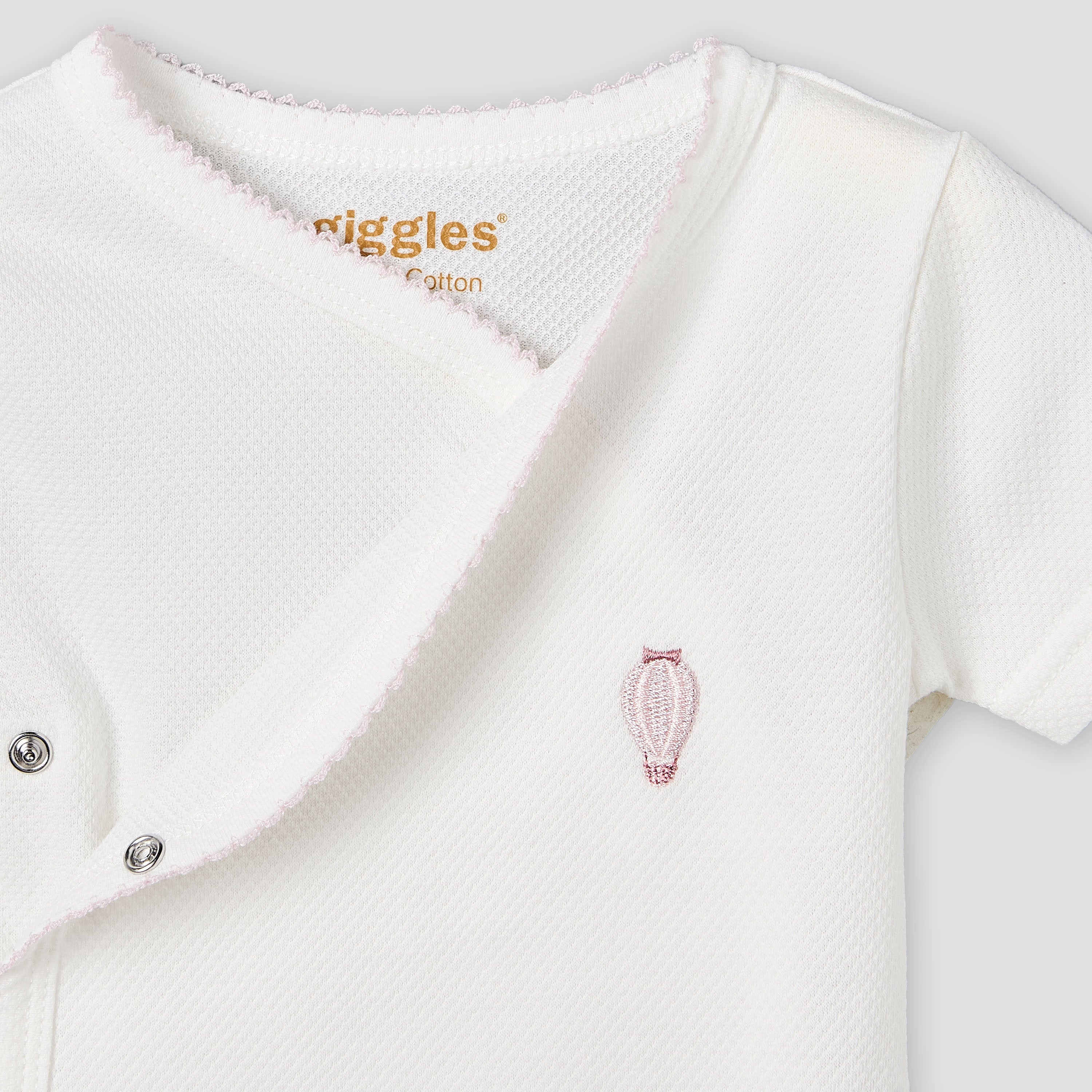 Giggles Cotton V-neck Short Sleeves Bodysuit with Textured Pattern