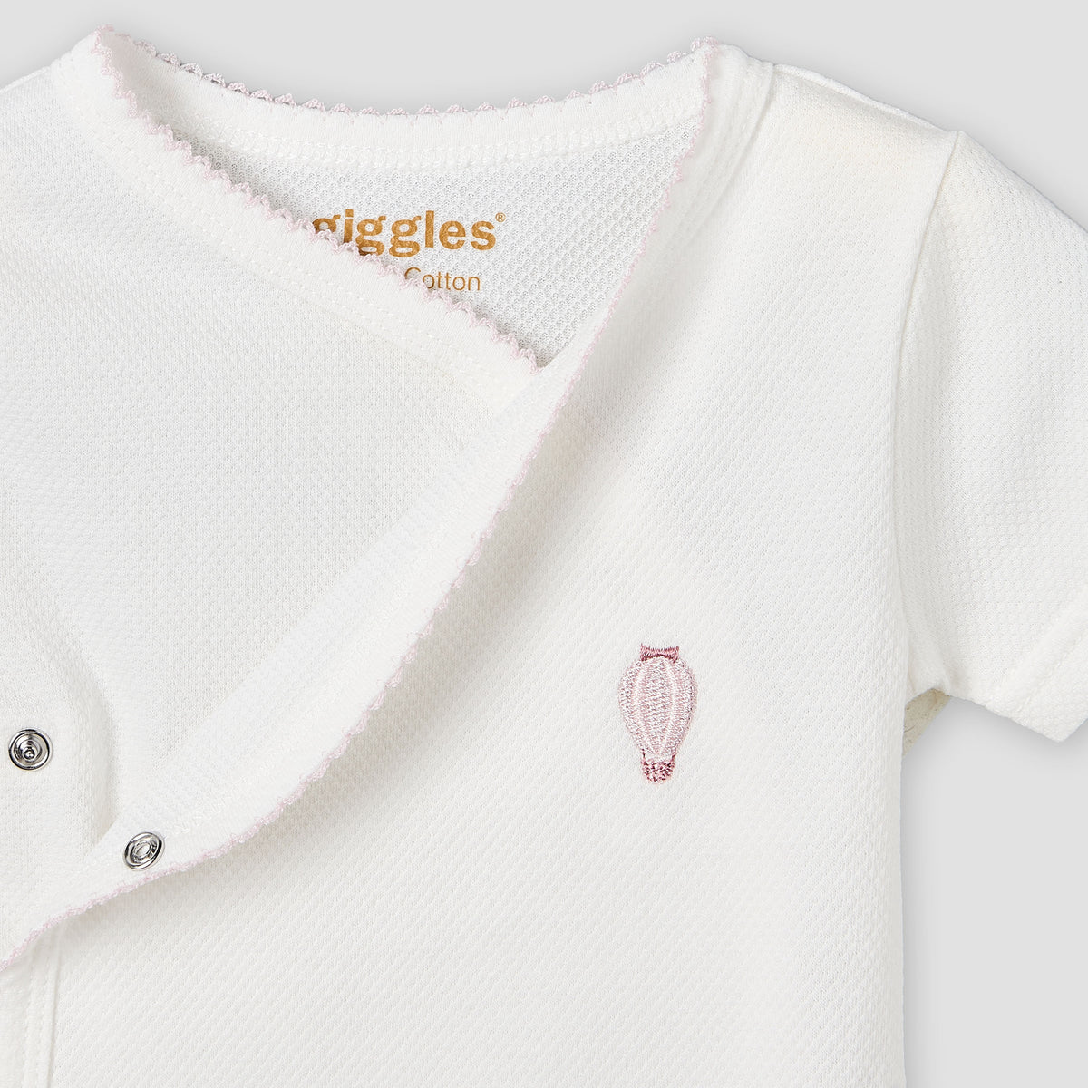 Giggles Cotton V-neck Short Sleeves Bodysuit with Textured Pattern