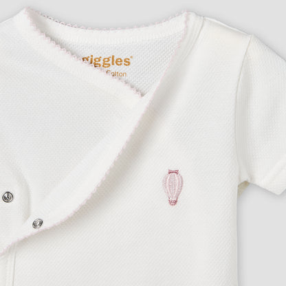 Giggles Cotton V-neck Short Sleeves Bodysuit with Textured Pattern