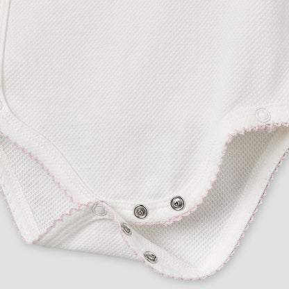 Giggles Cotton V-neck Short Sleeves Bodysuit with Textured Pattern