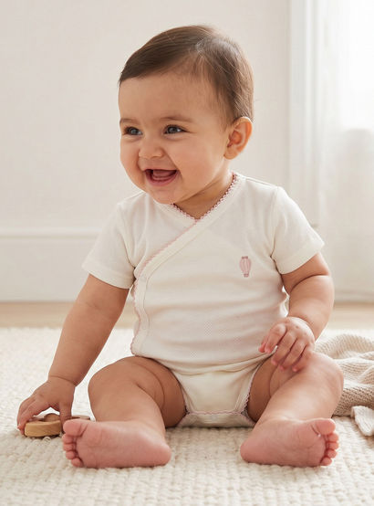 Giggles Cotton V-neck Short Sleeves Bodysuit with Textured Pattern-baby-girls-clothing-bodysuits-image-1