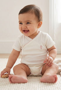 Giggles Cotton V-neck Short Sleeves Bodysuit with Textured Pattern-undefined-image-1