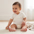 Giggles Cotton V-neck Short Sleeves Bodysuit with Textured Pattern - White / 12-18 mths