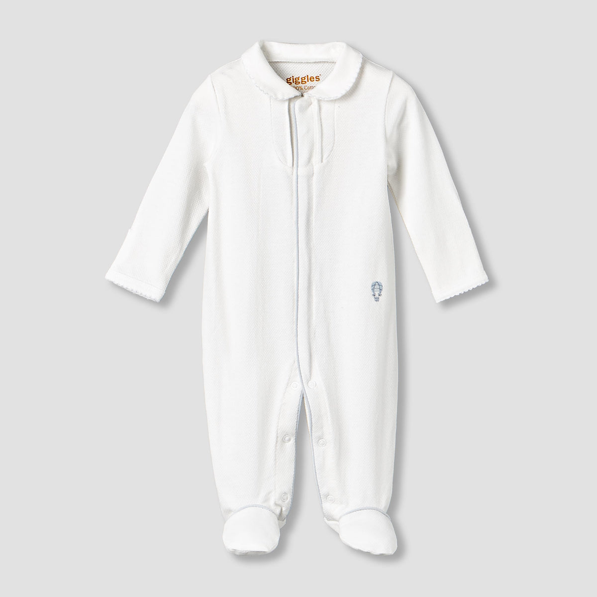 Giggles Cotton Collared Long Sleeves Sleepsuit with Snap Button Closure