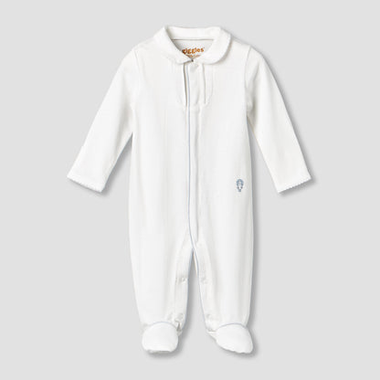 Giggles Cotton Collared Long Sleeves Sleepsuit with Snap Button Closure