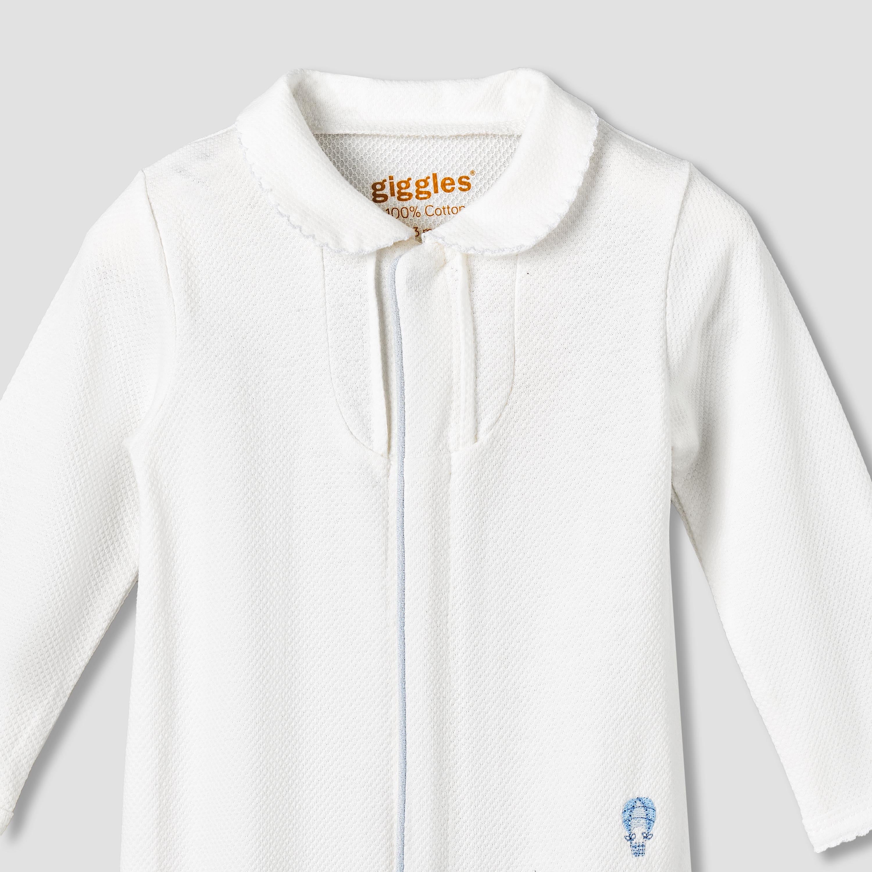 Giggles Cotton Collared Long Sleeves Sleepsuit with Snap Button Closure