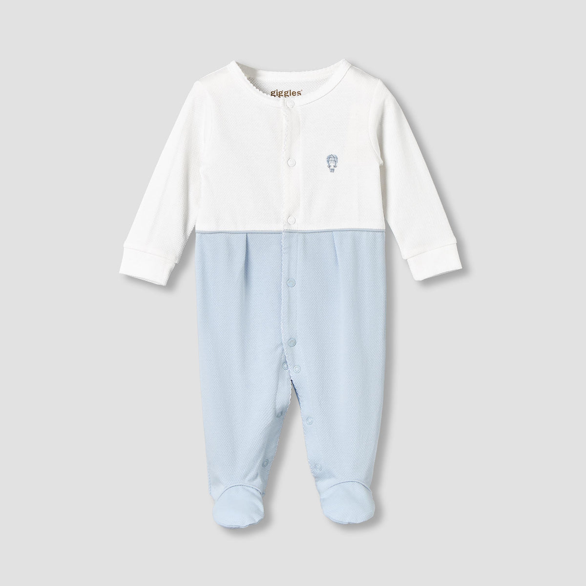 Giggles Cotton Round Neck Long Sleeves Sleepsuit with Hot Air Balloon Embroidery